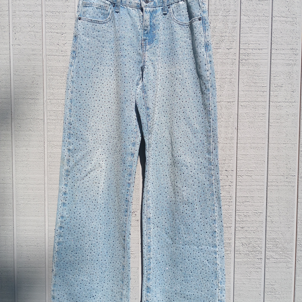Forever 21 Light Blue Flare Jeans with Dotted Pattern